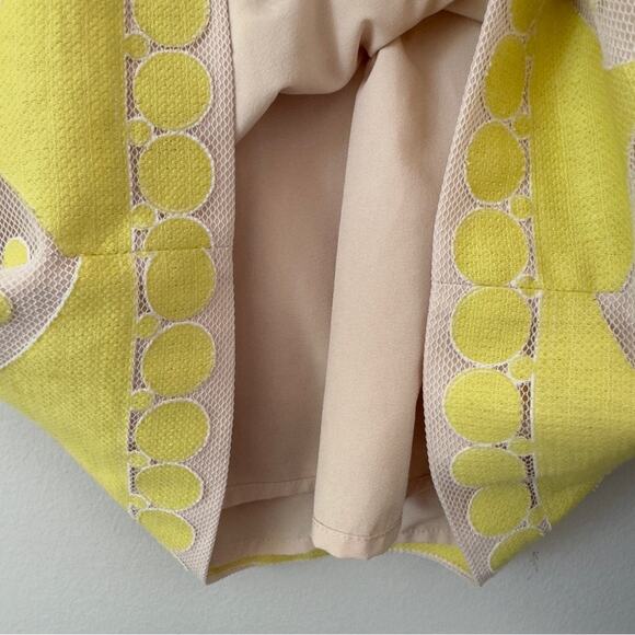 BCBGMaxAzria Sleeveless Mesh Dress Pencil Yellow & Cream Mini Zipper Zip Up Back - Picture 6 of 9